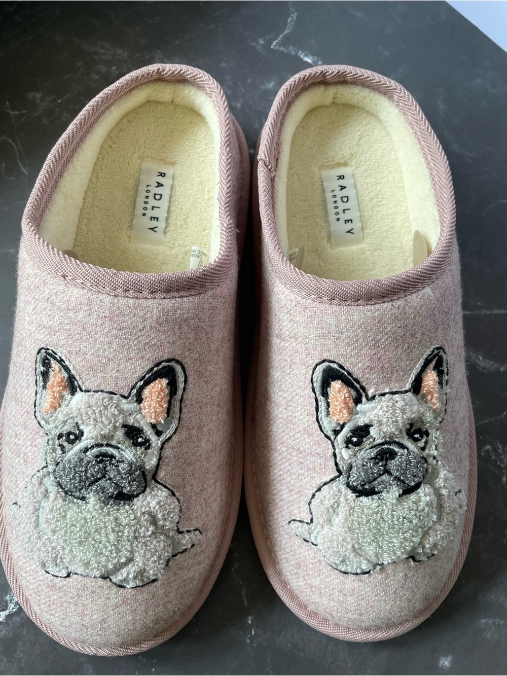 RADLEY LONDON Blush Pink French Bulldog Women’s Slippers Size 6